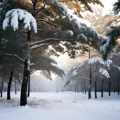 Snowy Pine Forest in Winter