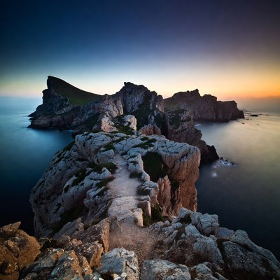 Rocky Coastal Cliff Path at Sunset