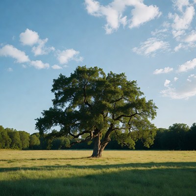 Large Oak Tree in Green Field