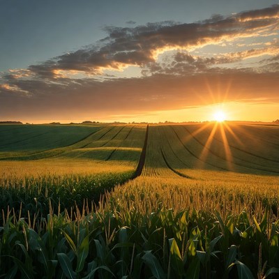 Sunset Over Corn Fields