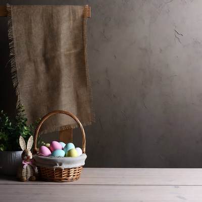 Easter Basket with Colored Eggs