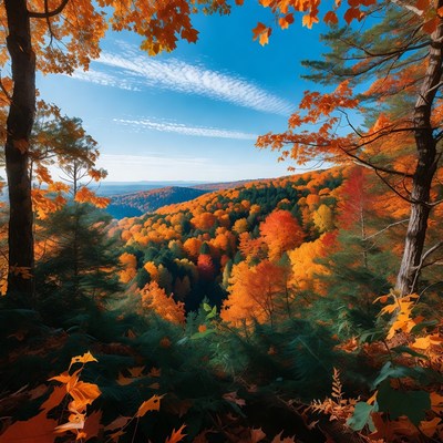 Autumn Forest Valley with Orange Foliage