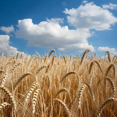 Golden Wheat Field Under Blue Sky