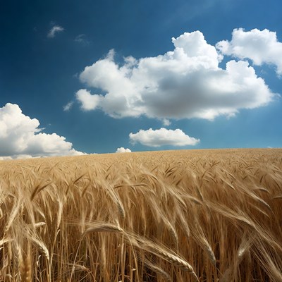 Golden Wheat Field Under Blue Sky