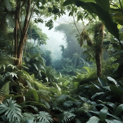 Lush Tropical Rainforest in Mist