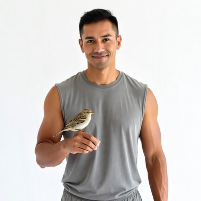 Man holding sparrow bird