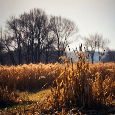 Golden Reed Field at Sunset