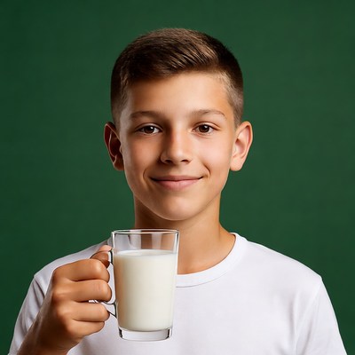 Boy holding glass of milk