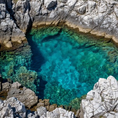 Turquoise Pool in White Rock Cliff