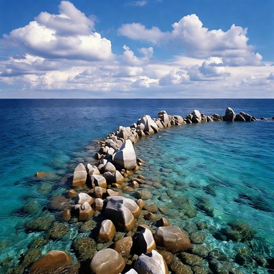 Rock Breakwater in Turquoise Ocean