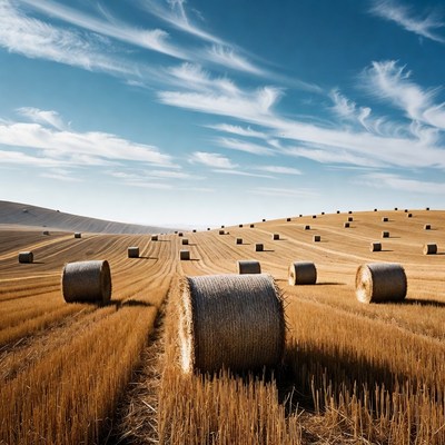 Hay bales in golden wheat field
