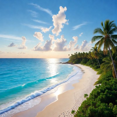 Tropical Beach with Palm Trees
