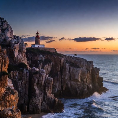 Lighthouse on Cliff Over Ocean