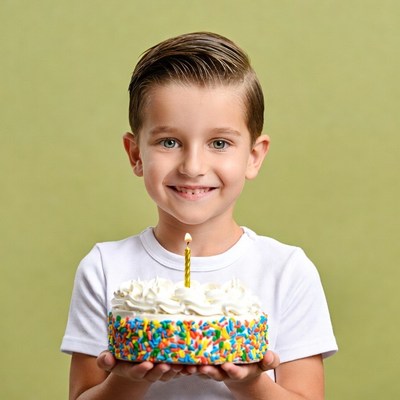 Boy holding birthday cake