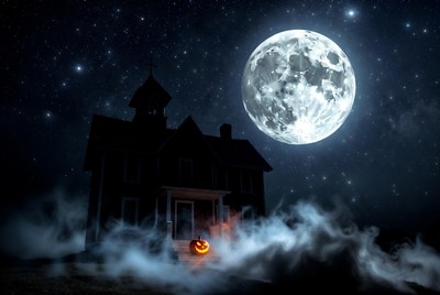 Haunted House with Full Moon
