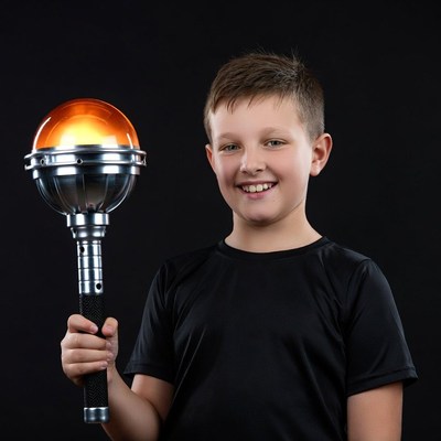 Boy holding glowing torch