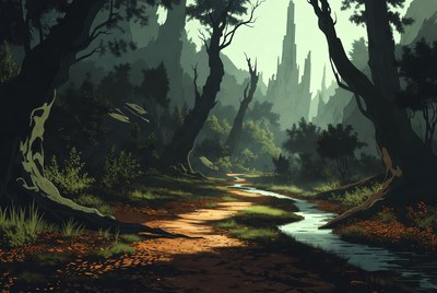 Forest Path Beside Winding Stream