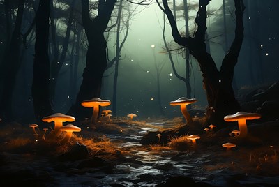 Glowing Mushrooms in Enchanted Forest