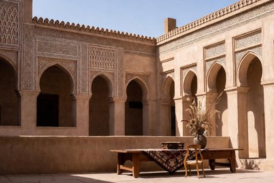 Traditional Courtyard with Wooden Table