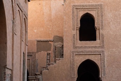 Moroccan Mudbrick Building with Arched Windows