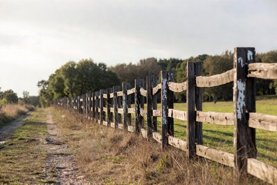 Rustic wooden fence along dirt path