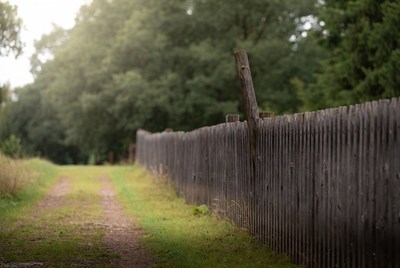 Wooden fence along forest path