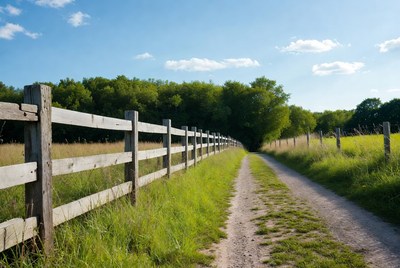 Wooden fence along grassy path