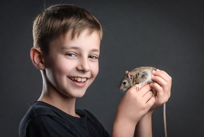 Boy holding gerbil
