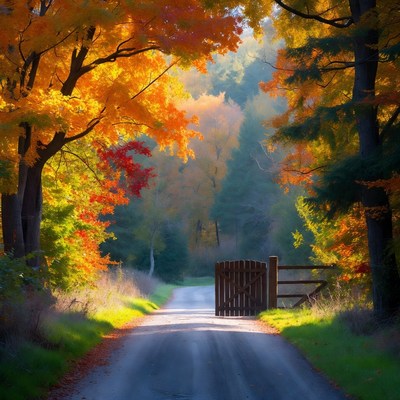 Autumn Path to Wooden Gate