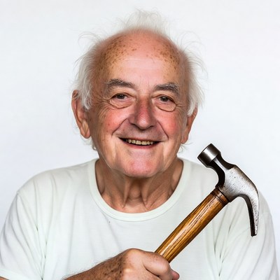 Elderly man holding hammer