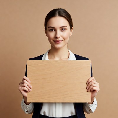 Woman holding blank sign