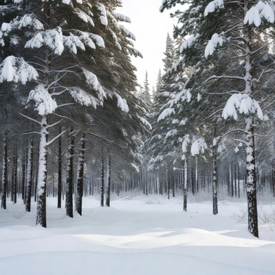 Snowy Pine Forest in Winter