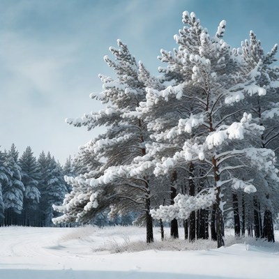 Snow-Covered Pine Trees in Winter Forest