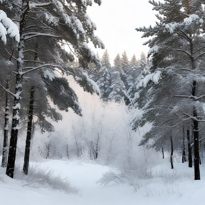 Snowy Pine Forest in Winter