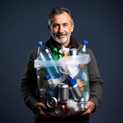 Man holding full trash bag