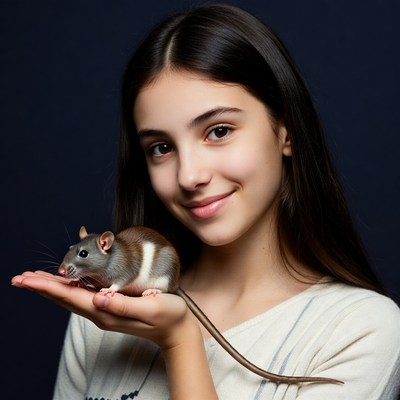 Girl holding pet rat