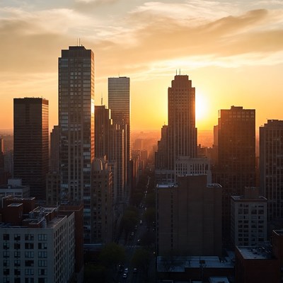 New York City skyline at sunset