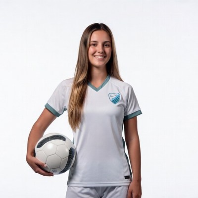 Smiling woman holding soccer ball