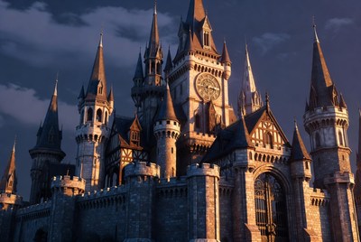 Majestic Gothic Castle with Clock Tower