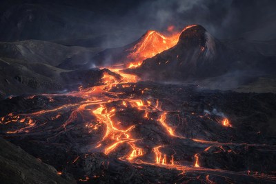 Volcanic Eruption with Glowing Lava Flows