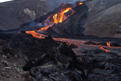 Lava Flowing from Volcano
