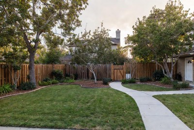 Backyard with Wooden Fence and Path