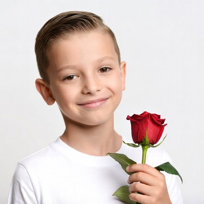 Boy holding red rose