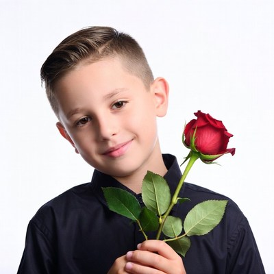 Boy holding red rose