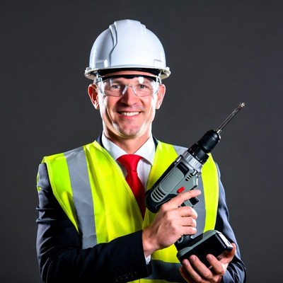 Man in hard hat holding drill