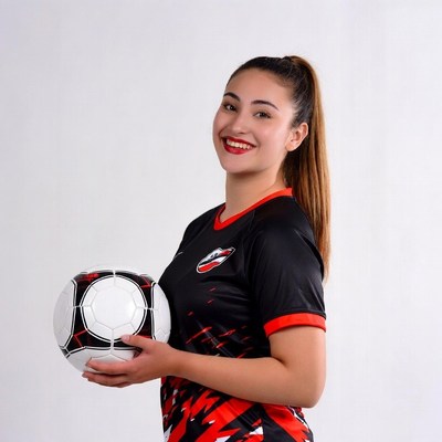 Young woman holding soccer ball