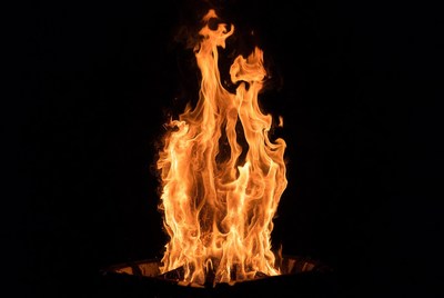 Vibrant flames in fire pit