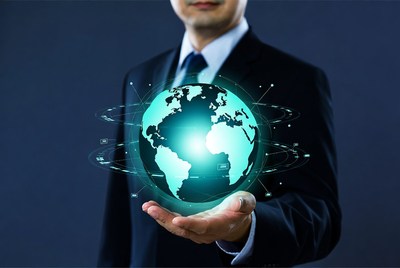 Man holding glowing globe