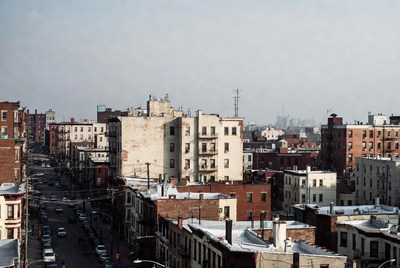 Aerial View of Urban Brownstone Street