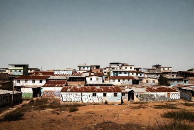 Graffiti-Covered Slum Buildings Landscape